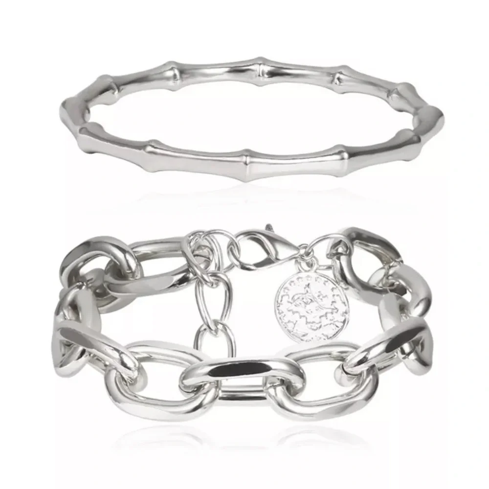 White gold plated double bracelet - Picture 3 of 5